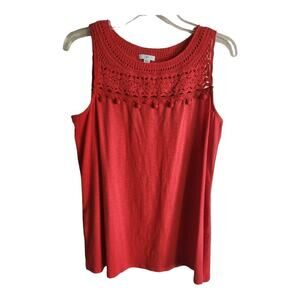 J Jill sz xs boho cotton blend sleeveless crochet top orangish red tank top